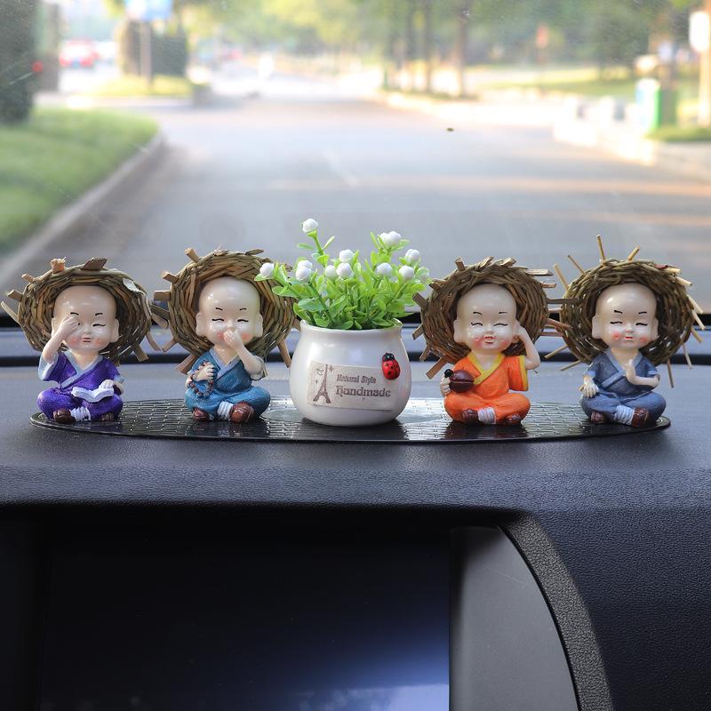 Shaking Head Monk Car Ornament Set - Cute Interior Decoration for Men and Women