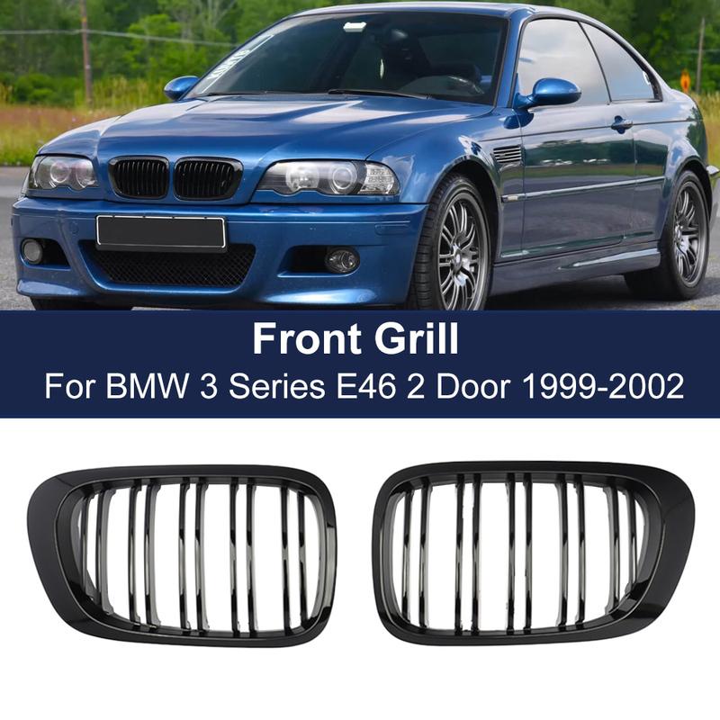 Hood Grill For BMW E46 3 Series 2-Door 1998-2001 M3 323I/Is 325Ci 328I/Is/Ci 330Ci Front Kidney Grill Gloss Black Grilles 2 Line