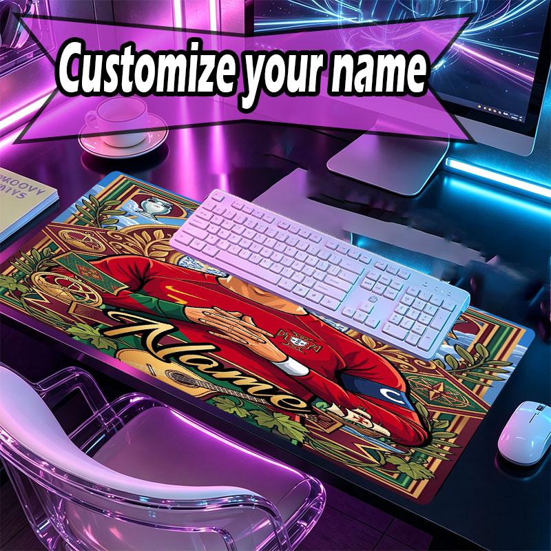 Custom Name Personalized Cristiano Ronaldo Pattern Mousepad, Laptop PC Desk Mat, Decorative Desk Mat for Home Keyboard Pad Gift