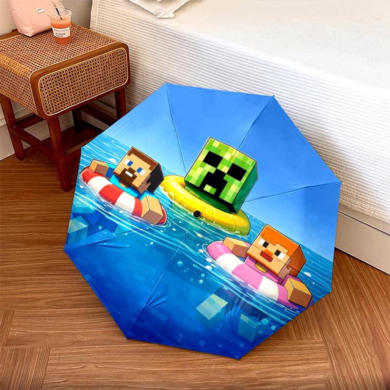 Minecraft Zombiepattern, automatic folding umbrella, portable and foldable design, 8 ribs, a Christmas or birthday gift.