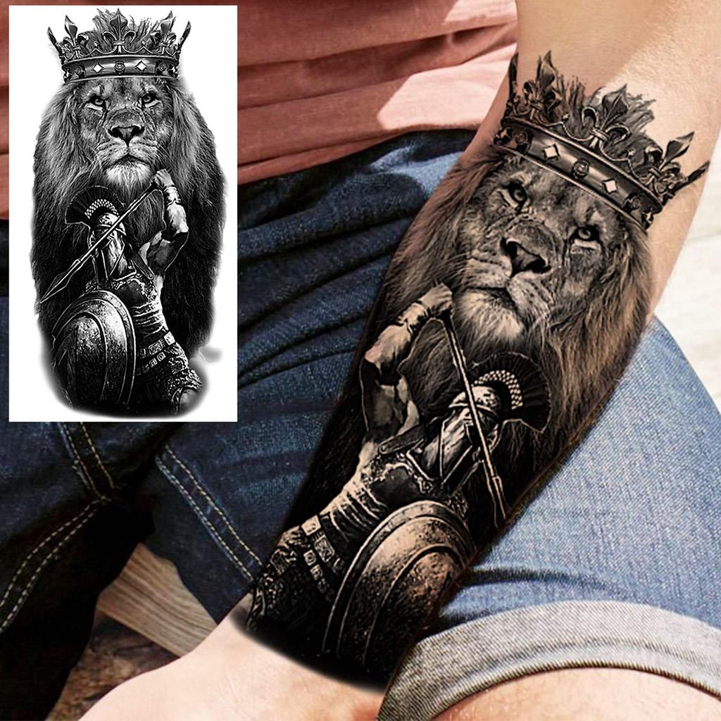 1 Sheet Lion Wolf Skeleton Nun Tiger Black Temporary Tattoos For Men Adult Leg Arm Compass Flower Fake Tattoo Sticker Waterproof