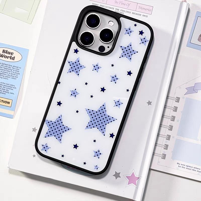 

Korean INS Fresh White Blue Star Simple Phone Case For iPhone 17 Air 16 15 14 13 12 11 Pro Max 78Plus MINI Sweet Y2K Matte Cover For iPhone 17AIR