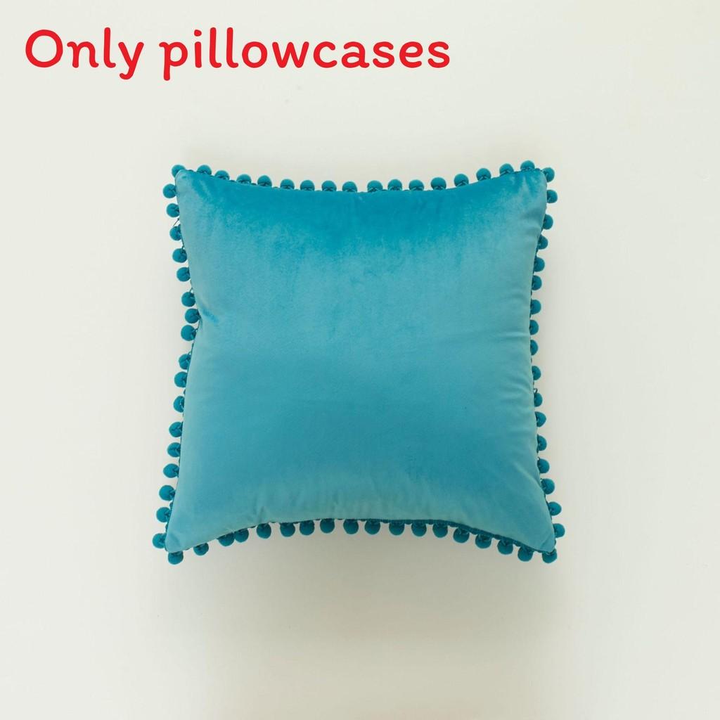 Velvet Solid Dutch Color Pillow Cases Pompom Edging Cushion Cover Living Room