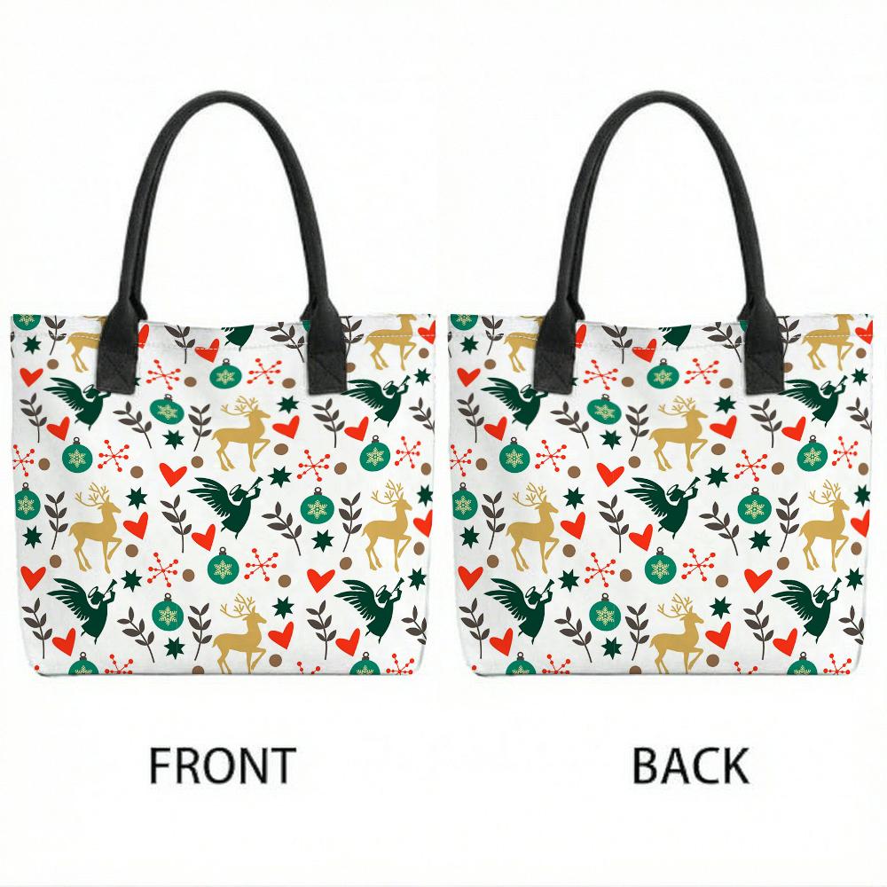  Christmas Pattern Canvas Tote Bag Fashion Casual Large Capacity Handbag for Daily Use