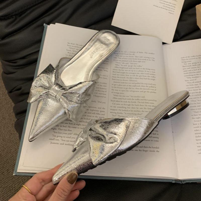 Fashion Spring New Flat Sandals for Women Fashion Pointed Head Shallow Mouth Butterfly Knot Soft Sole Anti-slip Wear-resistant Slippers