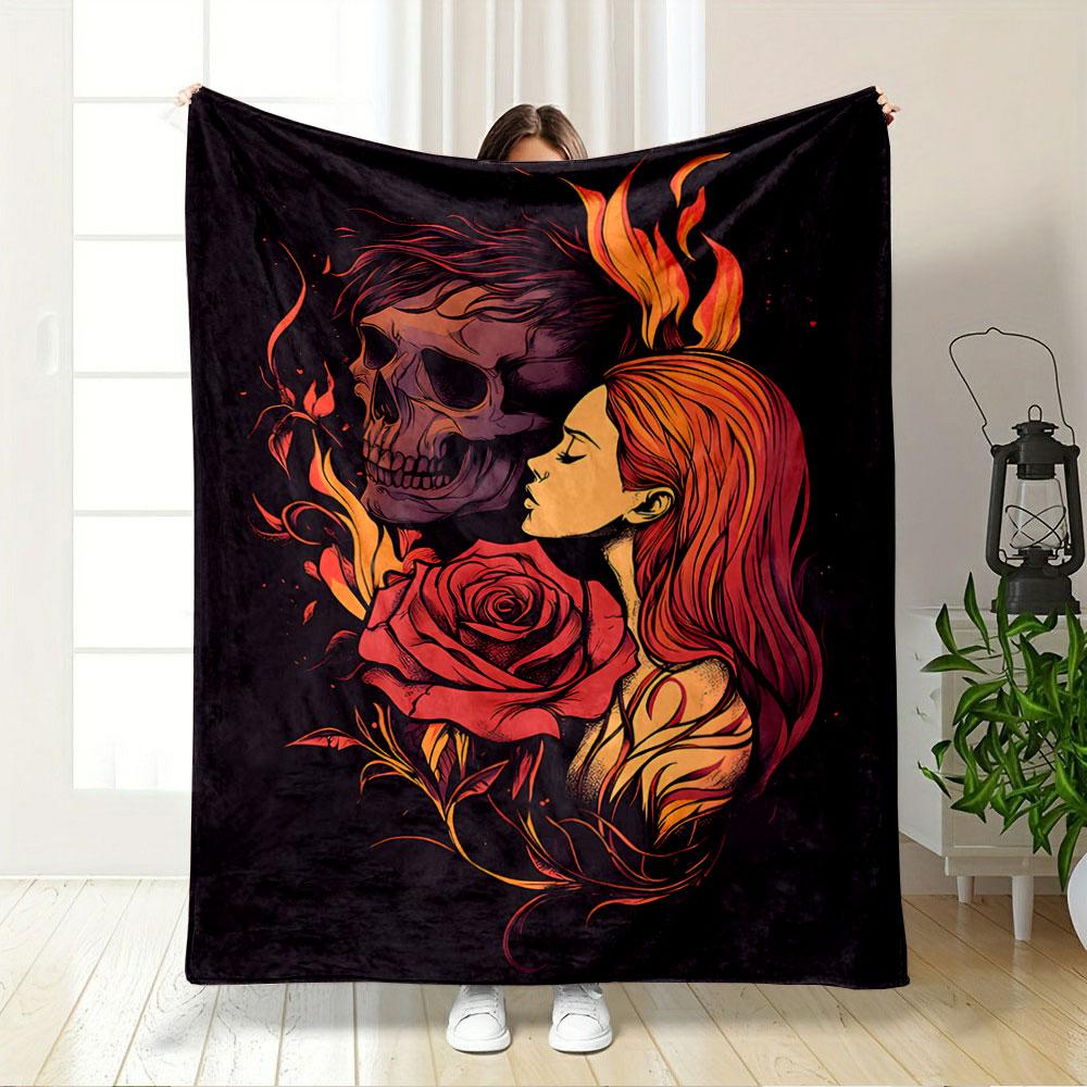 Fiery Skull and Rose Art for all seasons blanket lunch break throw gift
