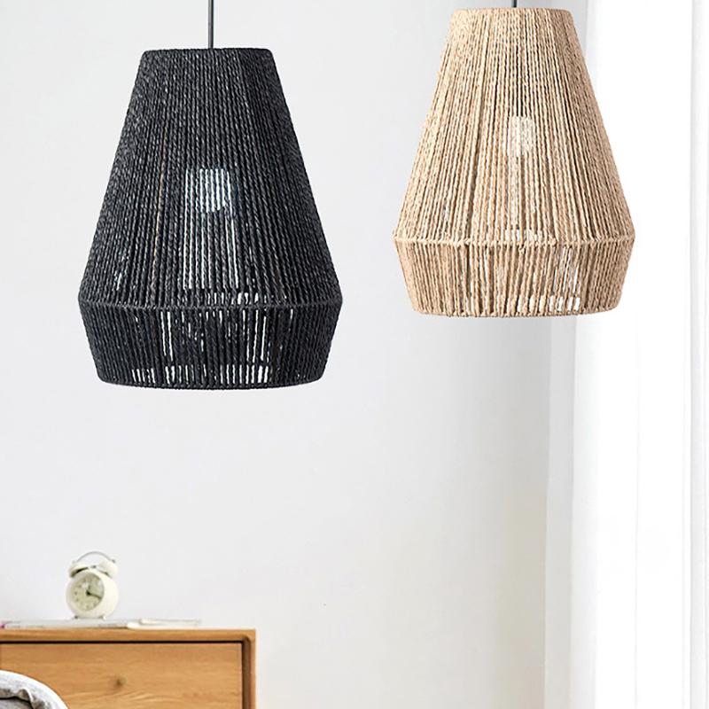 Moderne vevde pendellamper Gårdsstil hengende lampe Håndvevd rottingkurvskjerm For kjøkkenøy Spisestue Gang