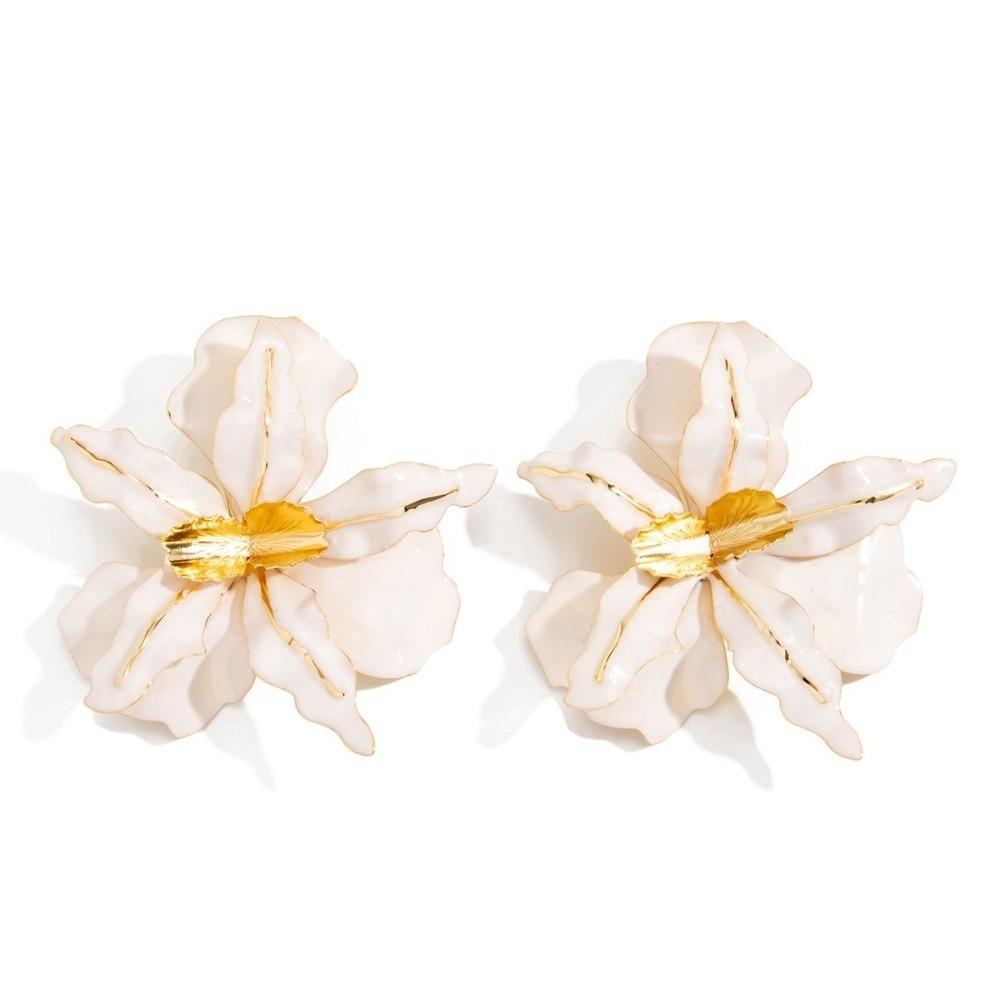 Textured Metal Statement Earrings Oversized Petal Earrings Fashion Drip Oil Earrings For Women