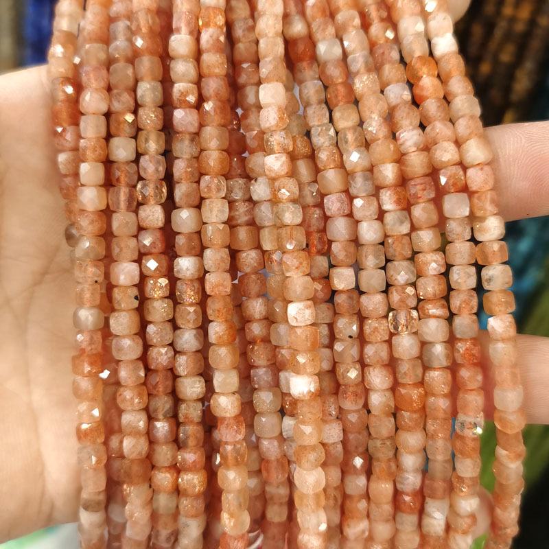 4x4mm Natural Stone Faceted Square Beads: Amethyst, Tourmaline, Garnet Jewelry Accessories