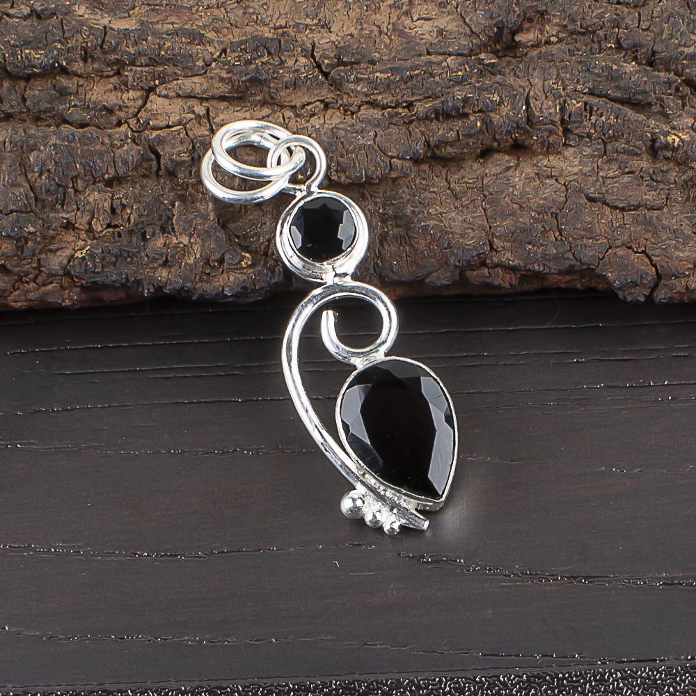 

Кулон из черного оникса из стерлингового серебра 925 пробы, ювелирное изделие с драгоценным камнем ручной работы для Дня памяти 1.47 Inches чёрный