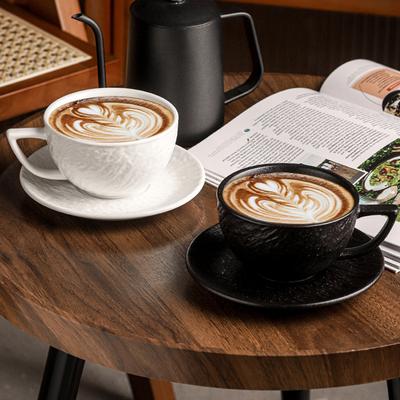 Tasse à café en céramique pierre dépolie Mug épais céramique rétro luxe Couleur unie noir et blanc Tasse à latte fleurie Décoration de cuisine