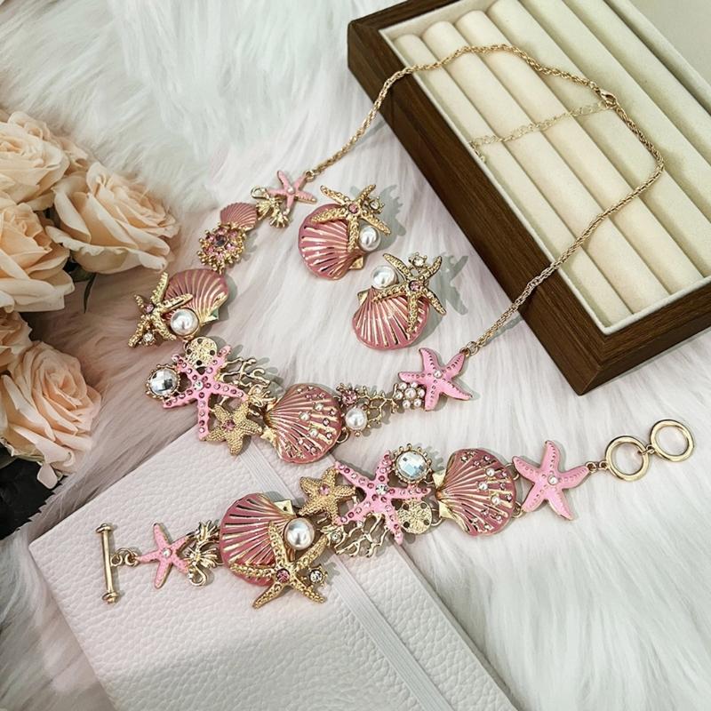 Themed 4 Piece Shell Necklace Collection Sensitive Skin Friendly Alloy Jewelry For Summer Vacation