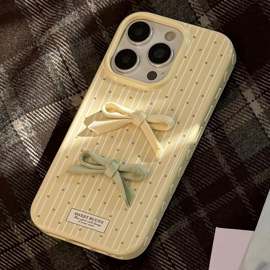 Korean Fresh Polka Dot Bow Iphone16 Mobile Phone Case Apple 15 Soft 13 Three Dimensional 14 Promax Suitable for 12
