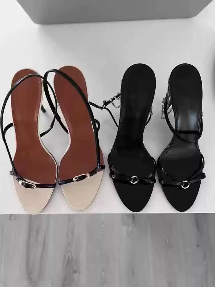 

Spot! European and American simple temperament with open-toed high heels 2025 summer one-pedal color matching strap sandals 40