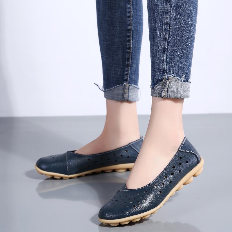 Fashion Leather Women Flats New Cut-Outs Summer Shoes Woman Hollow Women's Loafers Female Solid Shoe Large Size 35-44