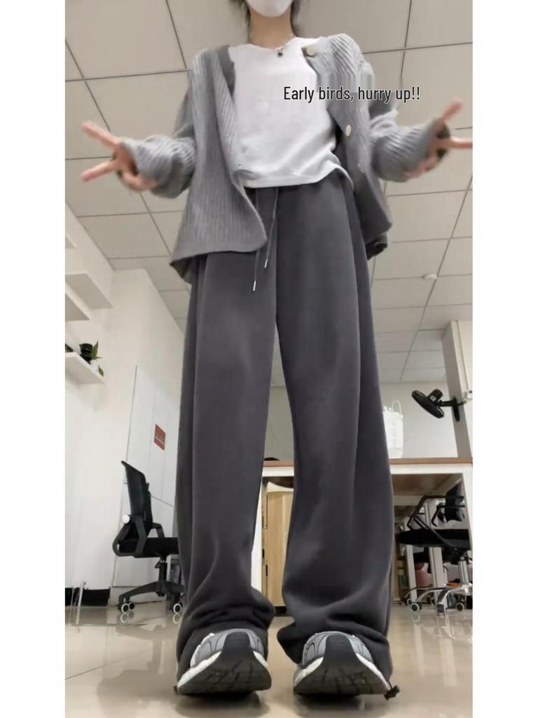 2024 Autumn Women's Off-White American-Style Wide-Leg Cuffed Joggers