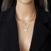 Gold Plated Mother of Pearl Heart Double Layer Necklace, Stainless Steel Dainty Hollow Heart Pendant Choker, Waterproof Jewelry for Women Gift