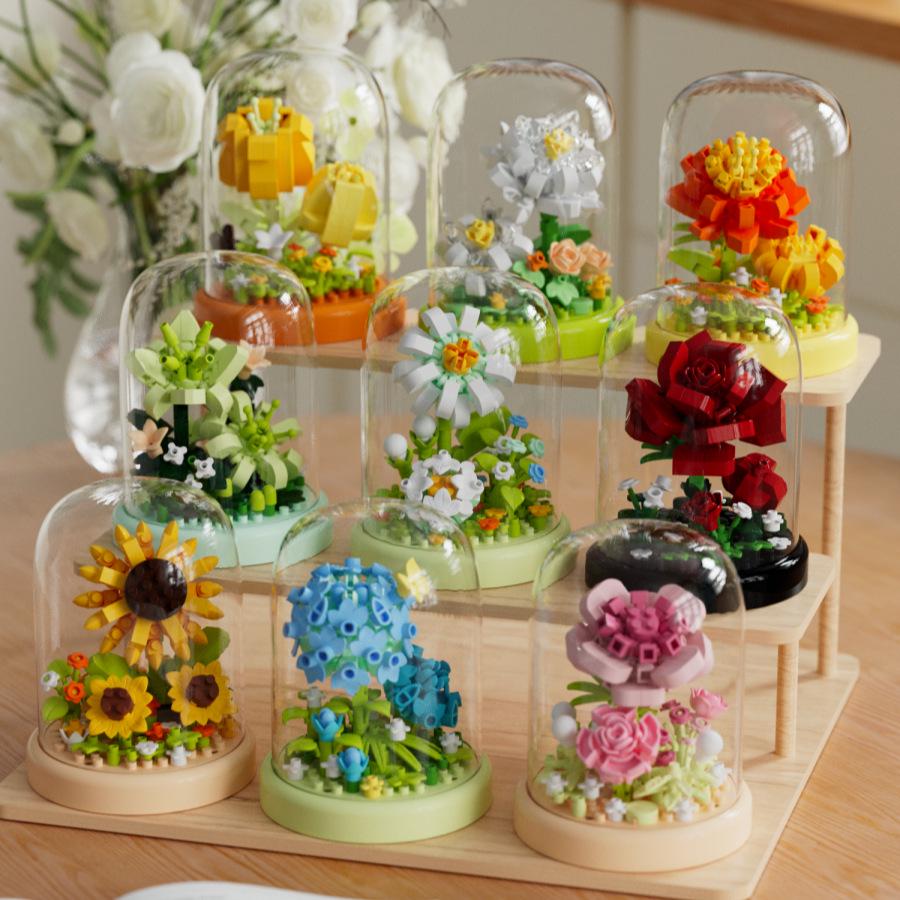 Simulated Preserved Flower Sunflower & Rose Building Blocks - Compatible with LEGO, Ideal for Ornaments & Gifts