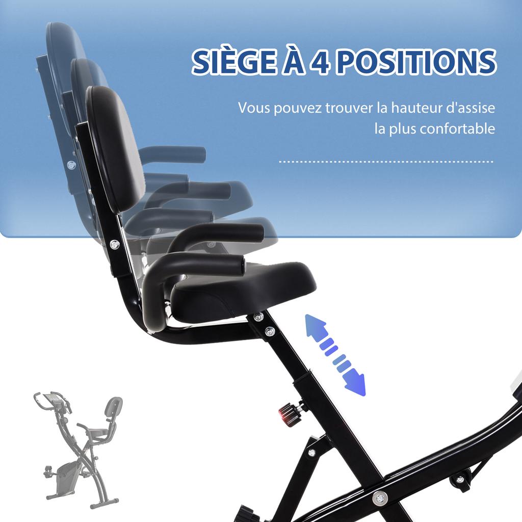Folding Exercise Bike, 4-in-1, Magnetic, Resistance Bands, LCD, 120 kg, Black