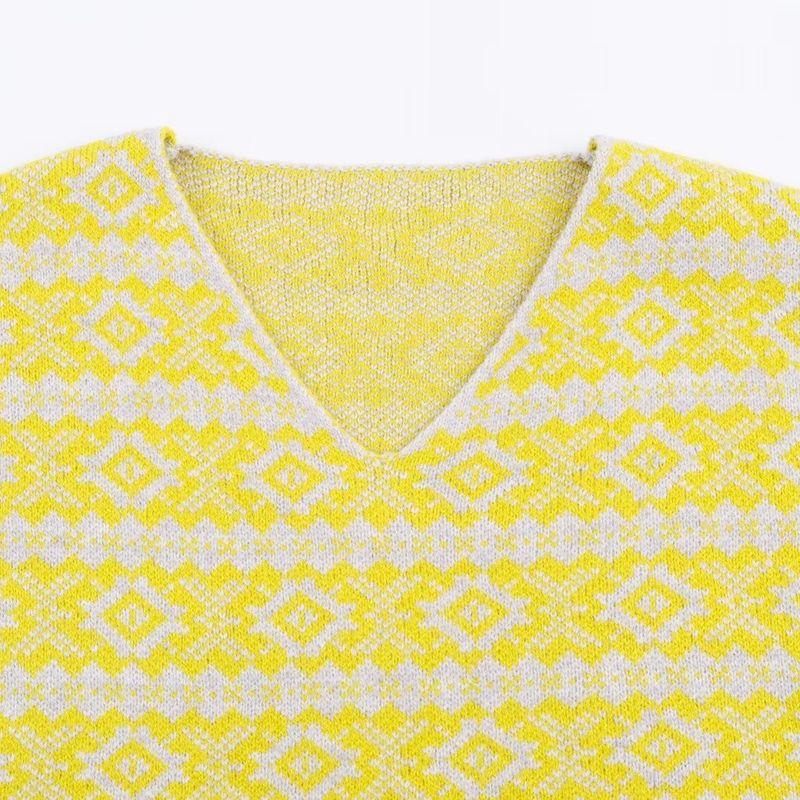 Za New Fall Women's Clothing 2025 Fashion Wind V Neck Stripes Jacquard Contrast Color Loose Atmosphere Pullover Knitted Sweater