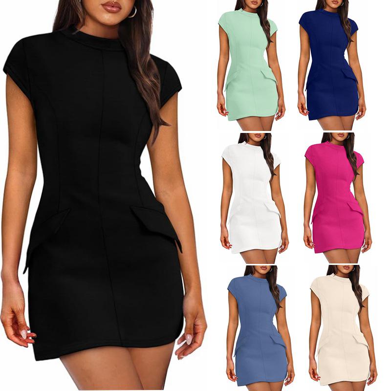 

2025 Women s Round Neck Bodycon Party Club Dress - Short Sleeve Small белый