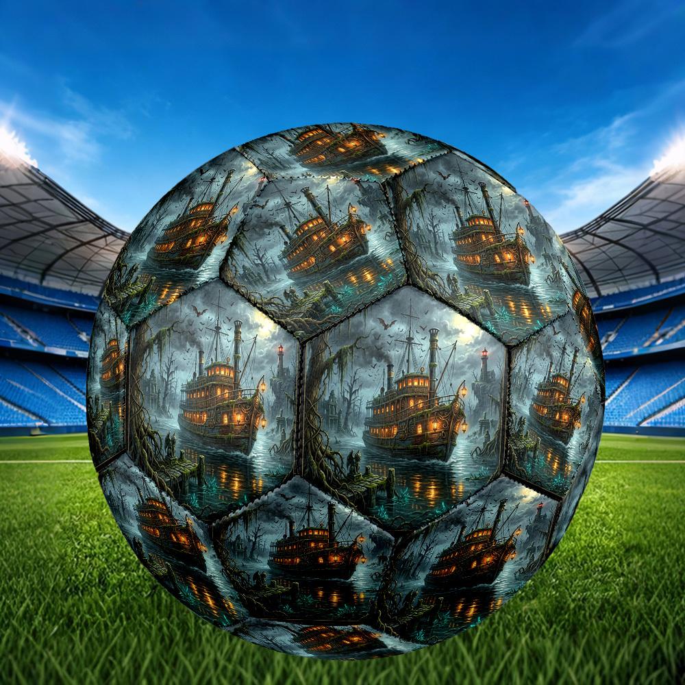 1pc Misty Riverboat Theme Soccer Ball Football, Size 5, Lightweight PVC, Outdoor Training Soccer Ball,Sports Gift T61495