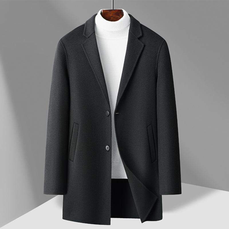 

Осень и зима Новое шерстяное пальто мужское среднее и длинное однобортное двухстороннее шерстяное пальто Тренчкот 195 серый