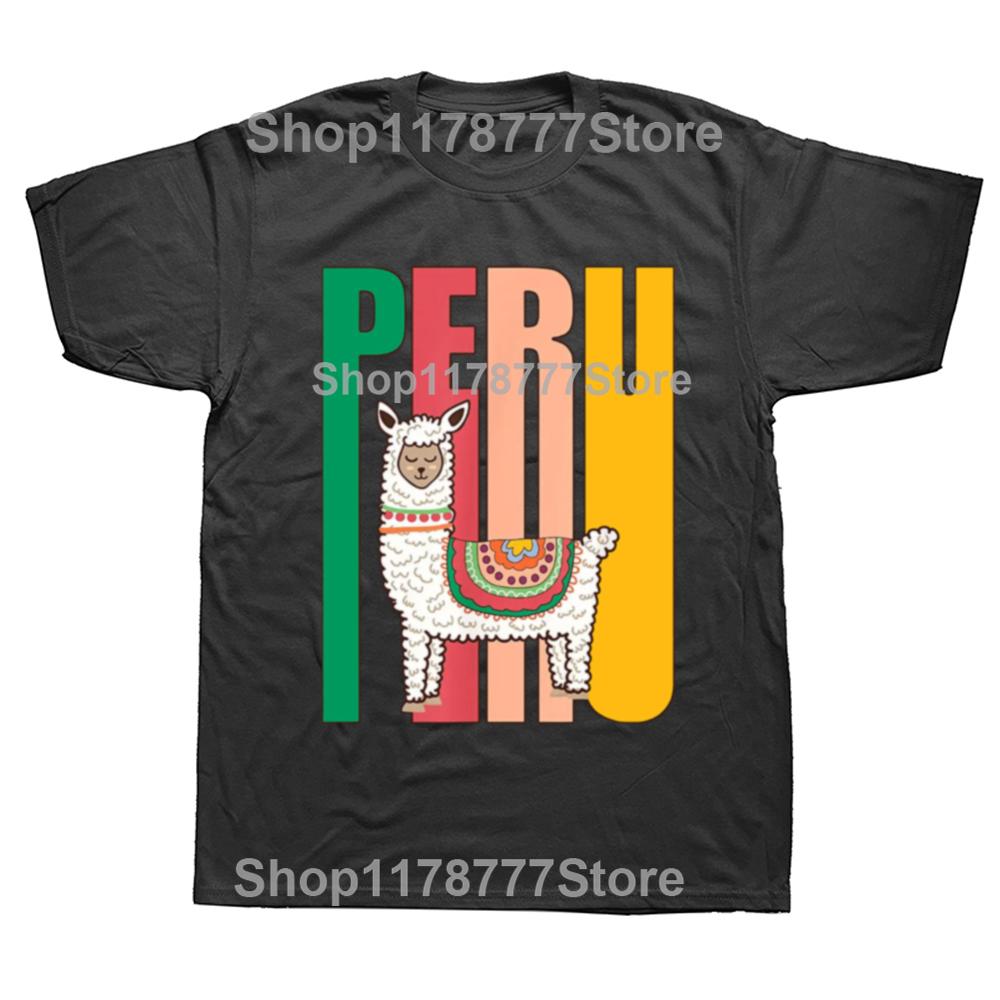 Funny Vintage Peru Alpaca Peruvian Llama T Shirts Graphic Cotton Streetwear Short Sleeve Birthday Gifts Summer Style Tshirt Men