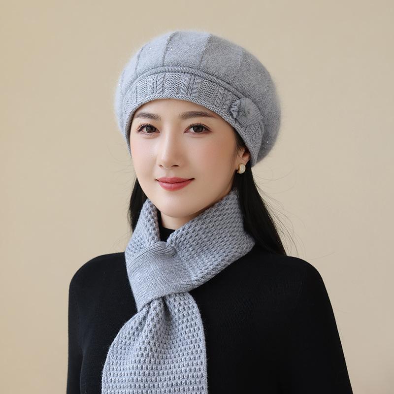 In The Elderly Rabbit Hair Knitted Hat Ladies Beret Fashion Thickened Warm Wool Hat