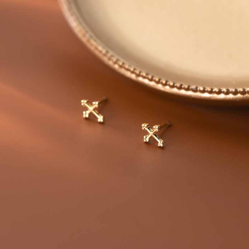 S925 Silver Cross Stud Earrings for Women Vintage Personality Jewelry Couple Date Party Gift New Fashion Accessories