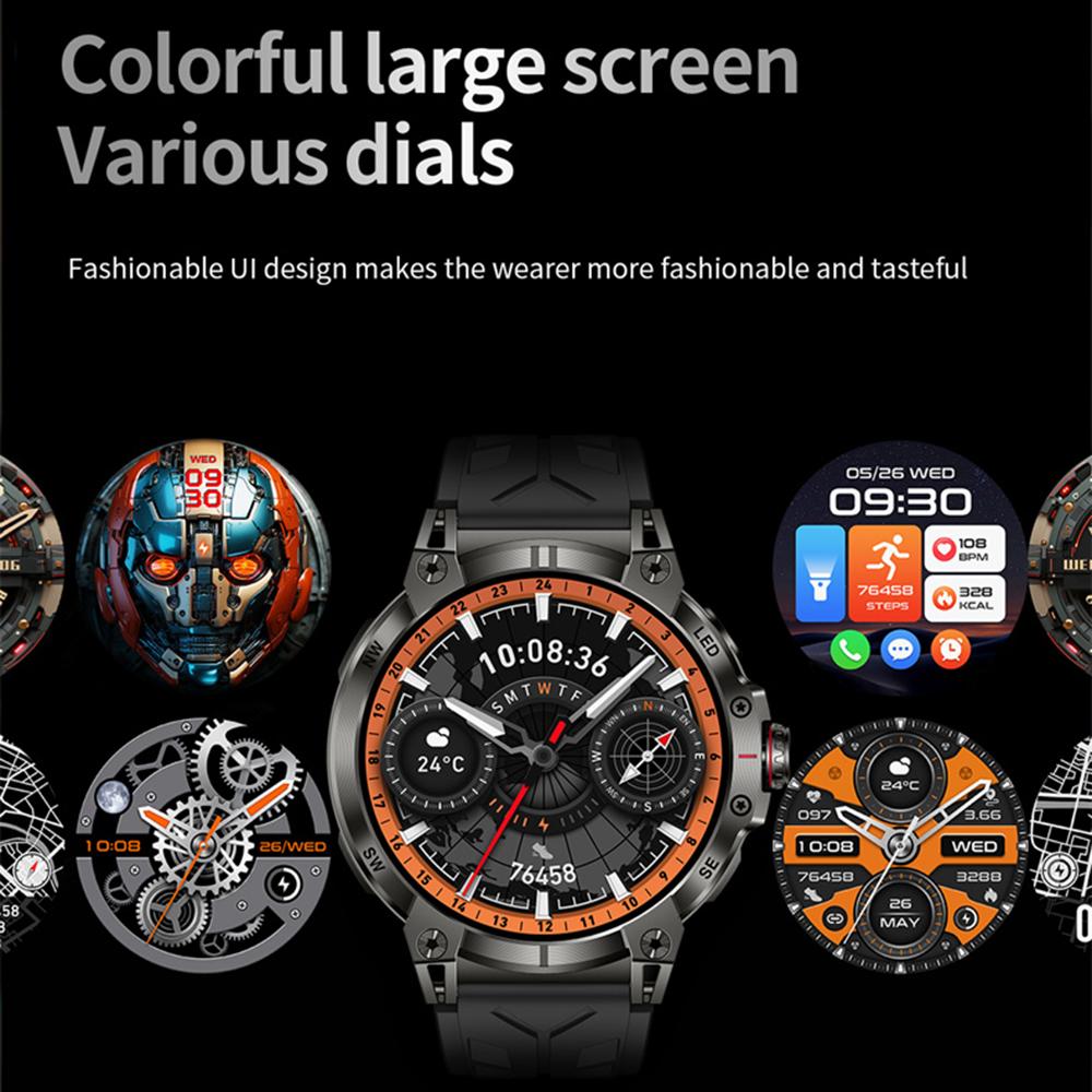 KC89 1.85-inch Outdoor Smart Watch with Compass and Flashlight Health Monitoring Wrist Watch
