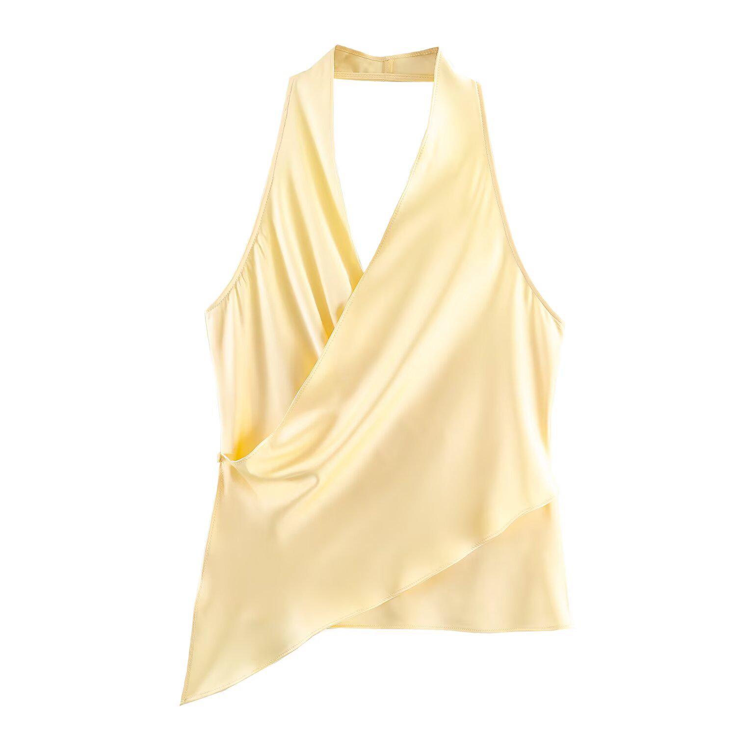

Spring 2026 European Style Women s Silk Satin Halter Neck Top L жовтий