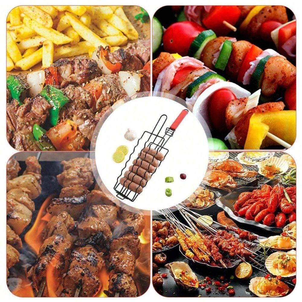 1Pcs Metal Sausage Grill Cage Heat Resistant Handle BBQ Grill Rack  Fish Grilling Clip Tool