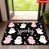 2D Flat Printed 1pc, Halloween Cute Pink and White Entrance Door Mat, Machine Washable Rug, Suitable for Home and Outdoor Decoration, Entryway, Bedroo