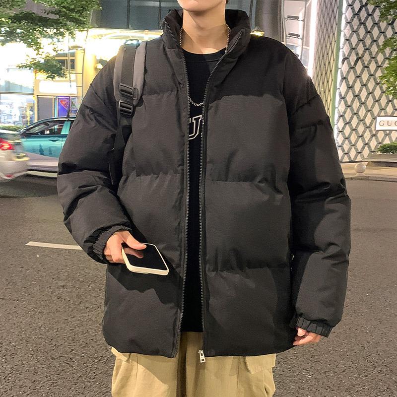 Padded Clothes Men's Winter New American Retro Thickened Loose Padded Clothes Jacket Solid Color Large Size Stand-up Collar Bread Clothes Padded