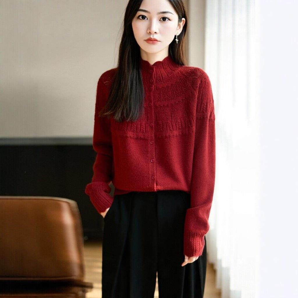 Korean Style Heavy Gauge Crochet Knit Cardigan for Women - Spring/Autumn, Versatile Petite Sweater, Gentle Top