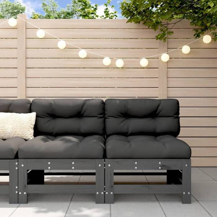 VidaXL Canapés centraux avec coussins 2 pcs gris bois de pin massif, canapé de jardin, siège de jardin, siège d'extérieur, 825690