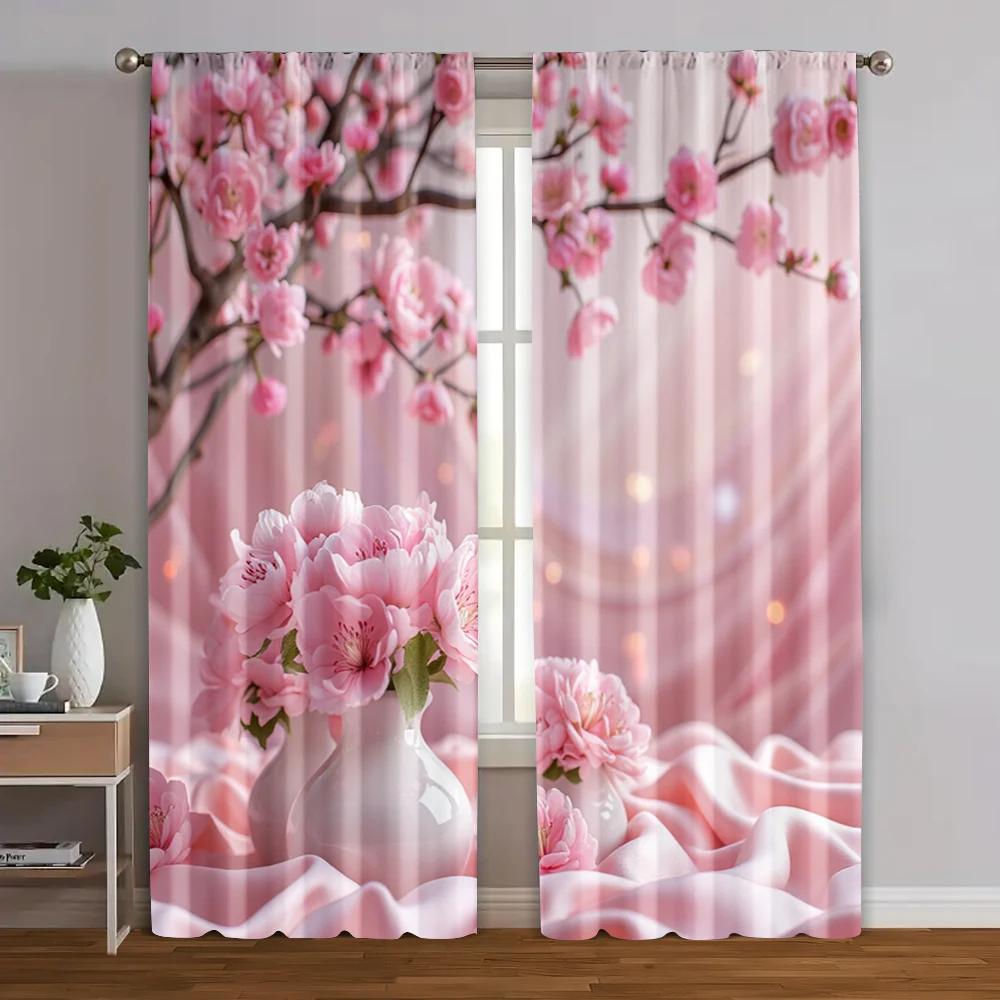 Set Of 2 Creative Curtains Romantic Pink Floral Polyester Without Rod Decorations Clearance Ldeal Living Room Bedroom Curtain Perfect For Area