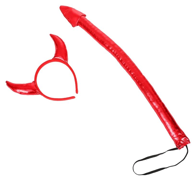 Halloween Devil Costume Kits Including Horn Headband Bowtie Tail Demons Dress Up Outfit Halloween Cosplays Party Props