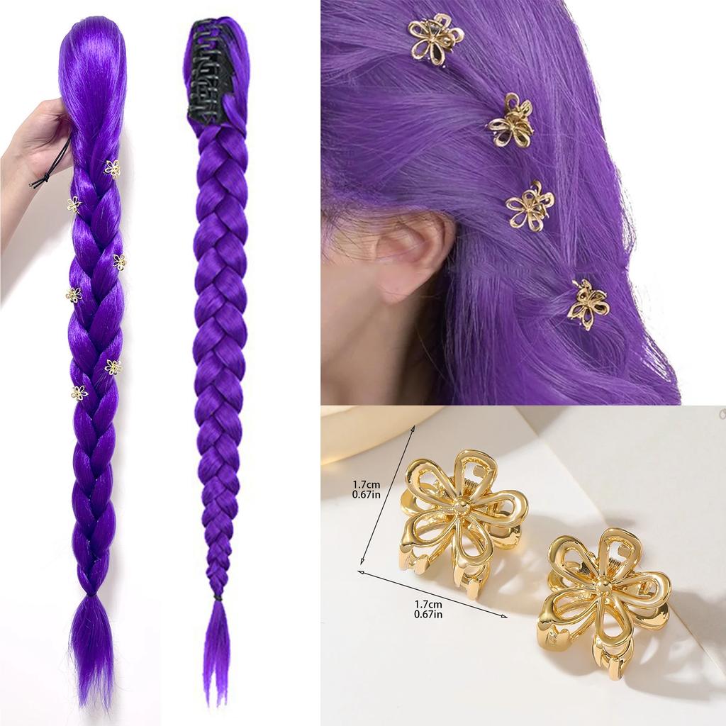 RUMI COS Purple Hair Braids Pony-tail Synthetic Braids Hairstyle Long Ponytail with Clips for Kids Girls Halloween Christmas