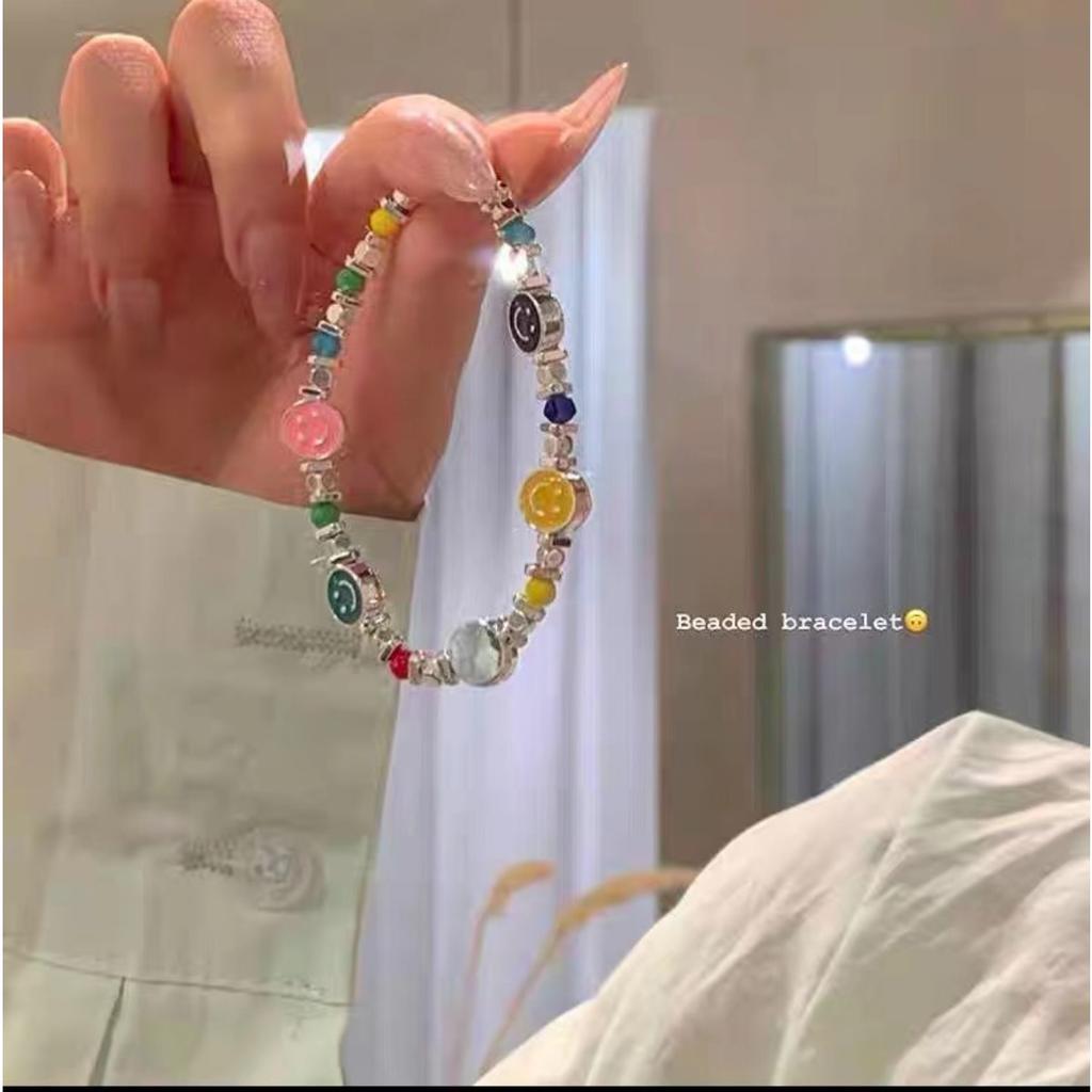 Dopamine Color Beaded Smiley Face Bracelet Female Niche Design Sense Girlfriend Student Jewelry Light Luxury High-end Jewelry