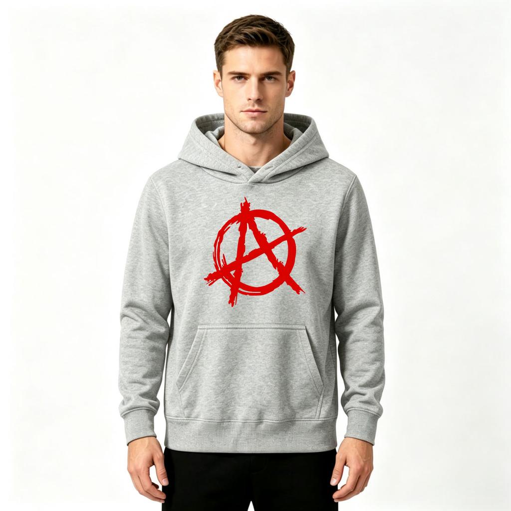 Męska bluza z kapturem z długim rękawem, z nadrukiem symbolu anarchii, luźna, casualowa bluza z kapturem do noszenia na co dzień
