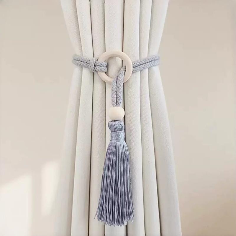 2 PCS Adjustable Cotton Cord Curtain Tiebacks Curtain Straps Bohemian Chic Log Loop Hand Woven Curtain Buckle Strap With Tassels