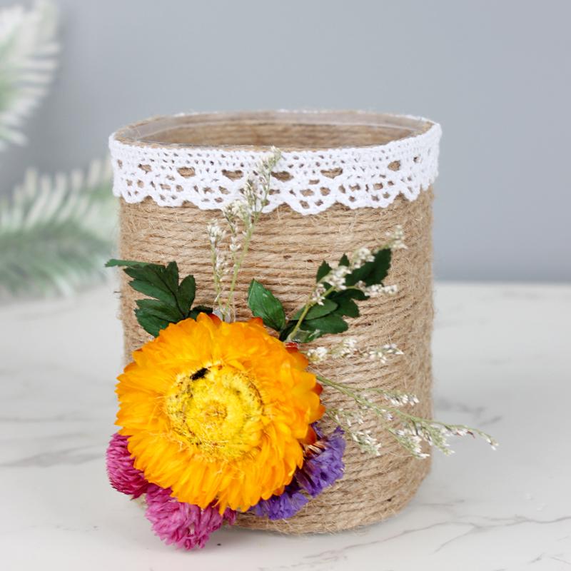 Handmade Jute Rope Pen Holder: DIY Material Kit for Flower Creation & Office Storage