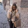 Europe and The United States Hot Sale Fur Coat with Hood Splicing Coat Imitation Fox Fur Fur Faux Fur
