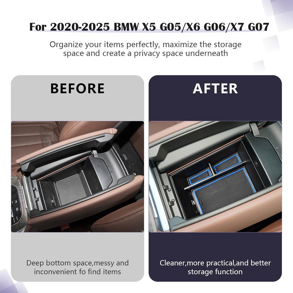 Mittkonsolfack Organizer För 2020-2025 2025 2025 BMW X5 G05/X6 G06/X7 G07 Armstöd Sekundär Förvaringslåda Bil ABS Tillbehör