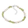 Silver Bracelet with Natural Chrysolite, Baroque Pearls, Item Weight 5.67 G (2199397)