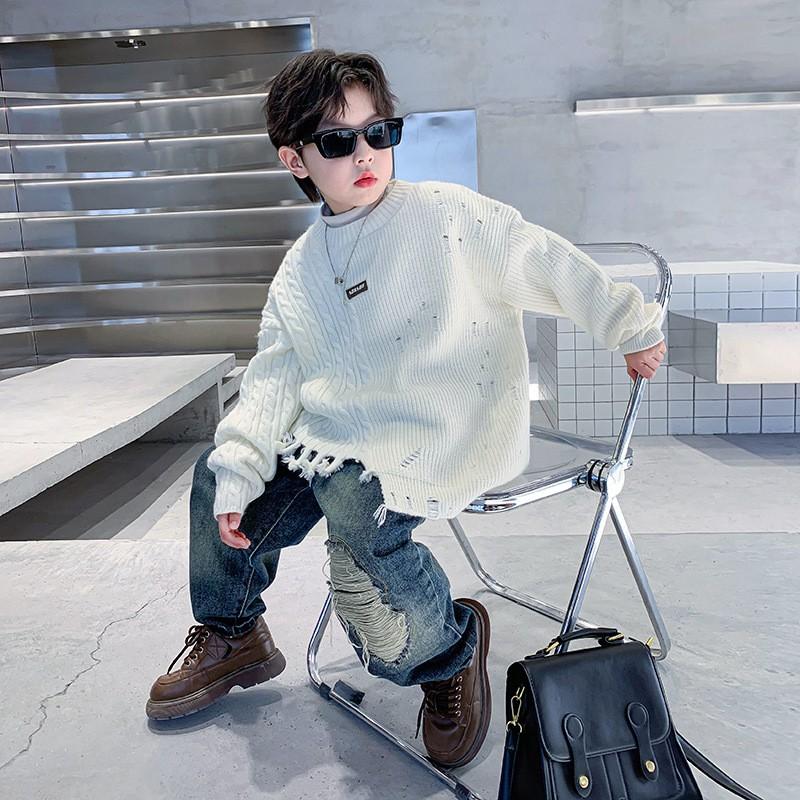 Boys Winter Thick Knit Sweater Trendy Distressed Pullover Kids 8-14 Years Old