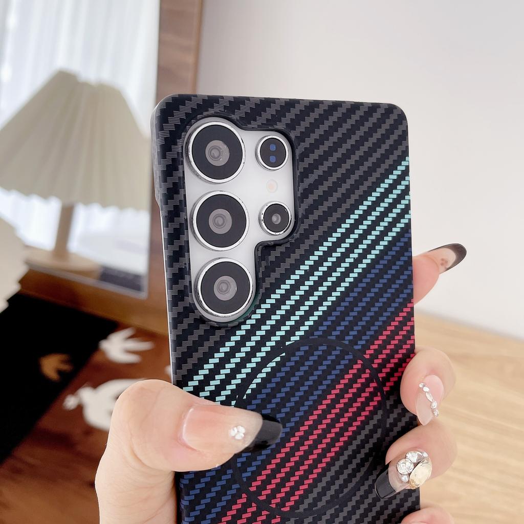 Carbon Fiber Pattern Suitable for Samsung S25 Ultra Half Pack Magnetic Suction Phone Case Samsung S23 Ultra Ultra Thin PC Hard Case