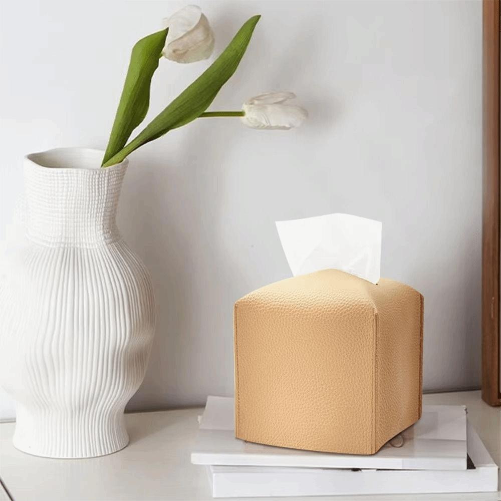 Waterproof PU Tissue Box Square Tissue Holder Minimalist Tissue Container  Office Use